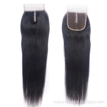 Usexy 10A Grade Cuticle Aligned Hair Weave Virgin Hair Silk Base Closure Raw Indian Hair Straight Lace Closure